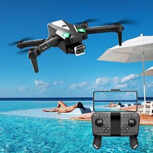drone with 1080p hd dual camera, wifi fpv live video real-time transmission, headless mode, altitude hold, rc quadcopter foldable drones gifts for boys girls #
