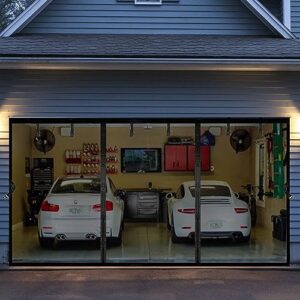 magnetic garage screen door for 2 car garage 19x9ft, durable heavy duty fiberglass screen mesh, doors screen with magnets for double garage doors breathable, easy install, pass-through (black, 19x9)