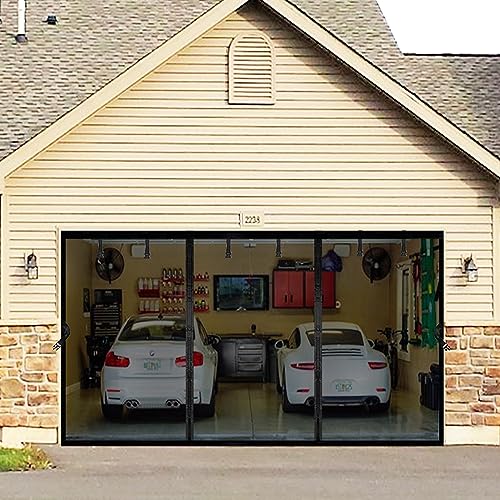 Magnetic Garage Screen Door for 2 Car Garage 19x9ft, Durable Heavy Duty Fiberglass Screen Mesh, Doors Screen with Magnets for Double Garage Doors Breathable, Easy Install, Pass-Through (Black, 19x9)