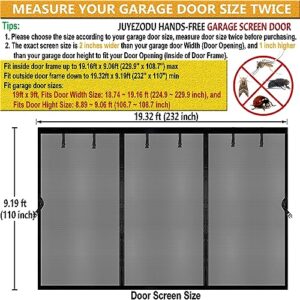 Magnetic Garage Screen Door for 2 Car Garage 19x9ft, Durable Heavy Duty Fiberglass Screen Mesh, Doors Screen with Magnets for Double Garage Doors Breathable, Easy Install, Pass-Through (Black, 19x9)