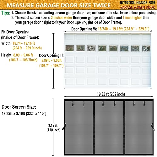 Magnetic Garage Screen Door for 2 Car Garage 19x9ft, Durable Heavy Duty Fiberglass Screen Mesh, Doors Screen with Magnets for Double Garage Doors Breathable, Easy Install, Pass-Through (Black, 19x9)