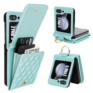 ksridote for samsung galaxy z flip 5 case,galaxy z flip 5 phone case wallet with card holder & ring crossbody wallet case luxury gift for women, mint green