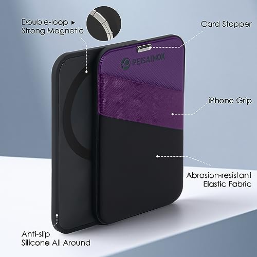 Upgraded 2 in 1 MagSafe Wallet for Apple iPhone 14/13/12 Series, Fits 5+ Cards and Cash, Magnetic Card Wallet Holder with Phone Grip, Stretchy iPhone Mag Safe Wallet for Maximum Flexibility Purple