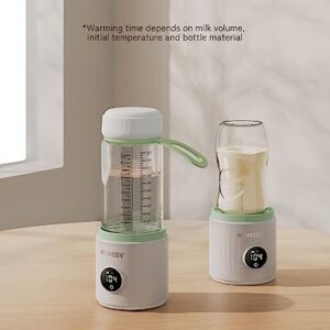 MOMSSY Portable Bottle Warmer, Baby Bottle Warmer for Breastmilk Formula, Smart Temperature Setting with Auto Shut-Off, Travel Bottle Warmer for Baby Brew, Milk Warmer USB Rechargeable Cordless White