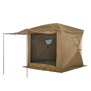 hike crew 6.5’ x 6.5’ enclosed waterproof pop-up gazebo tent | 4-sided outdoor canopy shelter w/built-in floor, screened roof & cover, built-in awning, stakes, ropes & carry bag | uv resistant spf 50+