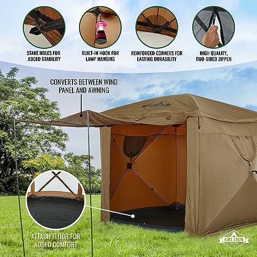 Hike Crew 6.5’ x 6.5’ Enclosed Waterproof Pop-Up Gazebo Tent | 4-Sided Outdoor Canopy Shelter w/Built-In Floor, Screened Roof & Cover, Built-In Awning, Stakes, Ropes & Carry Bag | UV Resistant SPF 50+