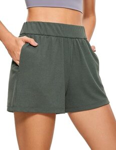 crz yoga comfy ribbed sweat shorts for women high waisted tencel casual lounge jersey shorts with pockets grey sage medium