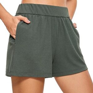 CRZ YOGA Comfy Ribbed Sweat Shorts for Women High Waisted Tencel Casual Lounge Jersey Shorts with Pockets Grey Sage Medium