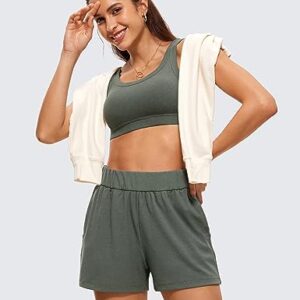 CRZ YOGA Comfy Ribbed Sweat Shorts for Women High Waisted Tencel Casual Lounge Jersey Shorts with Pockets Grey Sage Medium