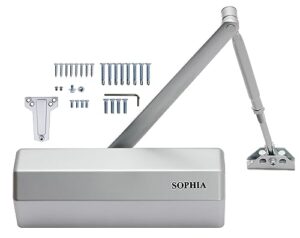 sophia door closer commercial medium duty dk4000 automatic door closer adjustable size 1-6, grade 1 auto hydraulic door closer hinge for medium traffic areas - ada compliant & ul listed, silver