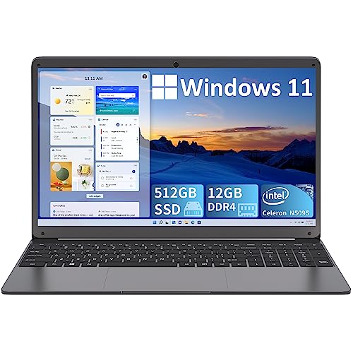 SGIN 15.6 Inch Laptop 12GB RAM 512GB SSD, Windows 11 Laptops with IPS FHD 1080P Display, PC Notebook with Intel Celeron Quad-Core Processor up to 2.9 GHz, 2.4/5.0G WiFi, BT4.2, Type-C, 53WH Battery