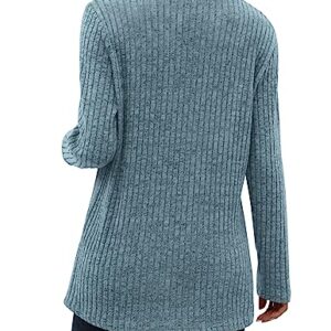 SAMPEEL Blue Tunic Sweaters for Women Fall Long Sleeve Tunic Tops for Women Buttons Side S