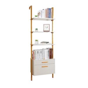 elecwish ladder shelf wall mounted bookshelf with drawers bookcase 3 tier open shelves, open storage shelves storage rack with metal frame for home, living room, home office (white)