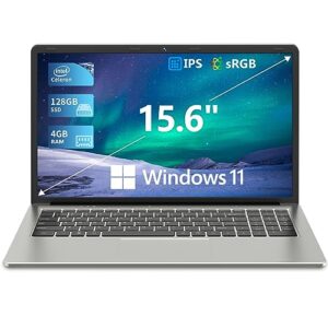 sgin 15.6 inch laptop, 4gb ddr4 128gb ssd, intel celeron j4105 quad-core processor, windows 11 laptop with ips fhd display, 2.4/5.0g wifi, bluetooth4.2, usb 3.0 *2, type-c, expandable storage 512gb tf