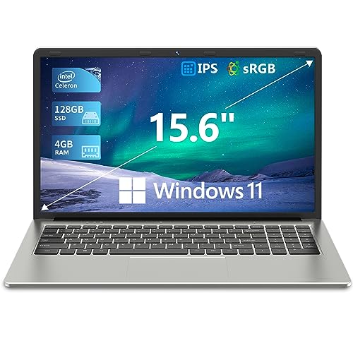 SGIN 15.6 Inch Laptop, 4GB DDR4 128GB SSD, Intel Celeron J4105 Quad-Core Processor, Windows 11 Laptop with IPS FHD Display, 2.4/5.0G WiFi, Bluetooth4.2, USB 3.0 *2, Type-C, Expandable Storage 512GB TF