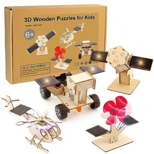 4 set solar-power stem toy for kids, diy 3d wood puzzles craft for boys girl age 6-12, educational science building kit with 4 different models diy gift toys for christmas birthday