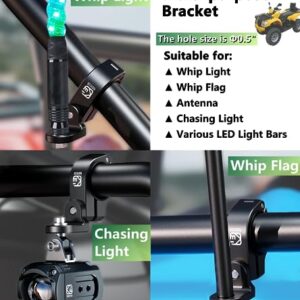 ATV Whip Light Mount, Sturdy Aluminum Alloy Whip Flag Mount, 360° Rotating Adjustable Light Bar Mount for ATV Motorcycle 0.75"/0.875"/1"/1.125"/1.26"/1.375" Tubular Bars and Handlebars (1 pc Black)