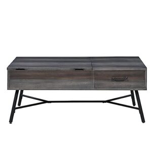 OUllUO Wood Lift Top Coffee Table with Charging Station, Vintage Coffee Table with Storage, Rustic Central Table for Living Room, Home Office, Gray Rising Coffee Table