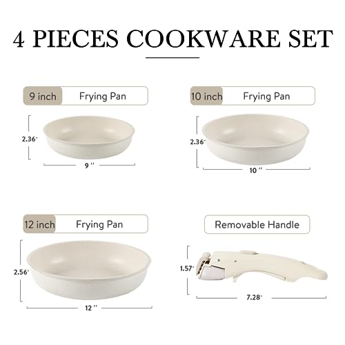 CAROTE 4pcs Pots and Pans Set, Nonstick Cookware Set Detachable Handle, Induction Kitchen Cookware Sets Non Stick with Removable Handle, RV Cookware Set, Frying Pan Set
