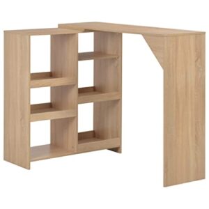 mbfluuml display shelf, shelf unit, bar table with moveable shelf oak 54.3"x15.4"x43.3" can be used in living room, kitchen.