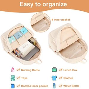 BTOOP School Backpack for Teen Girls Beige Corduroy Bookbags Set Lightweight Schoolbag with Lunch Box and Pencil Case