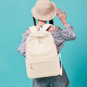 BTOOP School Backpack for Teen Girls Beige Corduroy Bookbags Set Lightweight Schoolbag with Lunch Box and Pencil Case