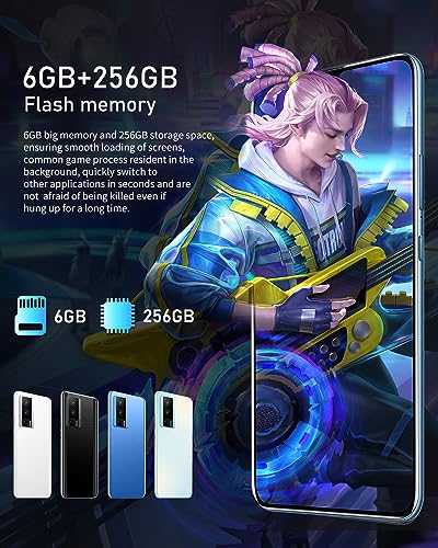 SANSHREUNI K60 Unlocked Cell Phones, 6GB+256GB Android 13 Unlocked Phone, 6.7" Screen+ Display 120HzD, 64MP Camera, Octa-Core CPU, 5500mAh Battery, GPS, AI Face, Dual SIM 5G Phone (Blue)