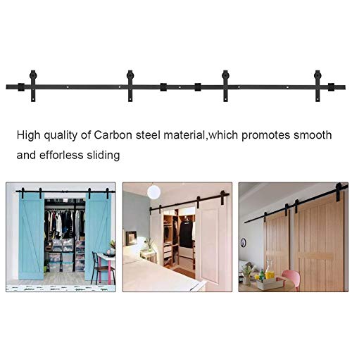 Moselota 8FT Double Door Splicing Regular Carbon Steel Barn Door Hanging Rail for Sliding Closet, Cabinet, and Barns Both Exterior and Interior