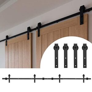 Moselota 8FT Double Door Splicing Regular Carbon Steel Barn Door Hanging Rail for Sliding Closet, Cabinet, and Barns Both Exterior and Interior