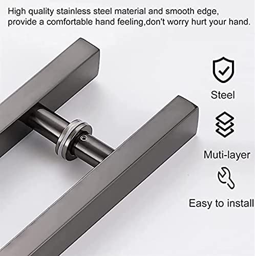 SUCHETA 50/60/80/100/120/150cm Modern Square Entry Door Handle,Modern Steel Push Pull Door Handle for Sliding Glass Shower/Barn Door/Interior Exterior Door,with Fittings (Color: Black Titanium,Size