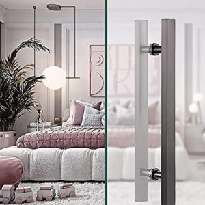 SUCHETA 50/60/80/100/120/150cm Modern Square Entry Door Handle,Modern Steel Push Pull Door Handle for Sliding Glass Shower/Barn Door/Interior Exterior Door,with Fittings (Color: Black Titanium,Size