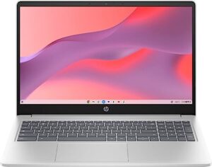 hp 2023 newest chromebook student laptop, 15.6 inch display, intel quad-core processor, 8gb lpddr5 ram, 64gb emmc, webcam, chrome os, natural silver