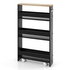 globalway 4 tier slim storage cart, mobile shelving unit organizer with wheels & handle, rolling utility cart for kitchen bathroom laundry narrow places, space saving