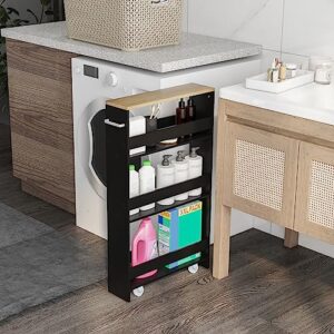 GLOBALWAY 4 Tier Slim Storage Cart, Mobile Shelving Unit Organizer with Wheels & Handle, Rolling Utility Cart for Kitchen Bathroom Laundry Narrow Places, Space Saving