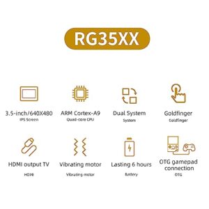 RG35XX Handheld Game Console Support Linux Garlic OS HDMI and TV Output 3.5 Inch IPS Screen 64G TF Card 6831 Classic Games 2600mAh Battery (RG35XX-gray+Bag)