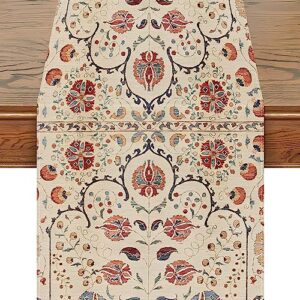snycler boho persian turkish table runner bohemian table runners vintage elegant farmhouse geometric coffee table center linen decor for home dining party entrance (13x108 inch) boho-2