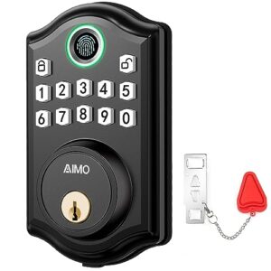 aimo fingerprint door lock，keyless entry door lock with keypad，full-metal electronic deadbolt，ip65 waterproof，auto lock, anti peeking password, easy installation, d1，matte black