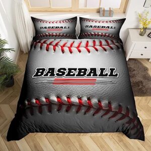 manfei white baseball kids duvet cover set full size, sports theme comforter cover with 2 pillowcases, 3d ball gaming bedding set 3pcs for boys girls teens bedroom decor lightweight bedspread cover