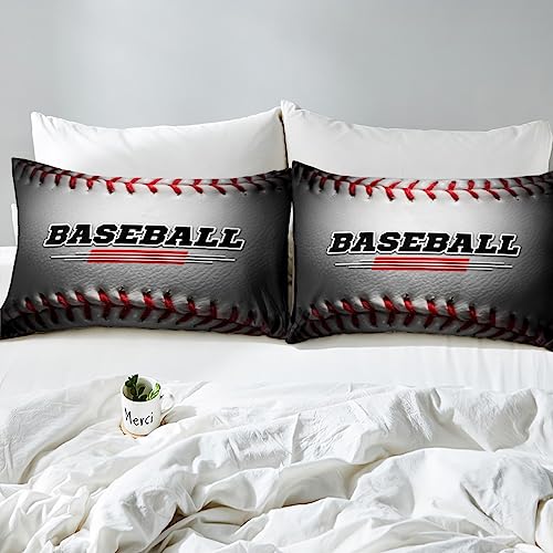 Manfei White Baseball Kids Duvet Cover Set Full Size, Sports Theme Comforter Cover with 2 Pillowcases, 3D Ball Gaming Bedding Set 3pcs for Boys Girls Teens Bedroom Decor Lightweight Bedspread Cover