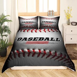 Manfei White Baseball Kids Duvet Cover Set Full Size, Sports Theme Comforter Cover with 2 Pillowcases, 3D Ball Gaming Bedding Set 3pcs for Boys Girls Teens Bedroom Decor Lightweight Bedspread Cover