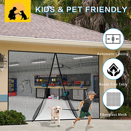 Garage Door Screen for 2 Car 16x7FT, Retractable Magnetic Garage Screen Doors for 2 Car Garage Fiberglass Mesh Heavy Duty 5.2LB Hands Free Screen Door