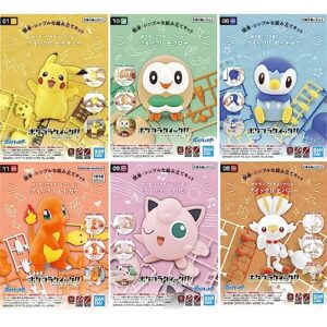 bandai hobby pokemon model kit set of 6 - pikachu, rowlet, piplup, charmander and more