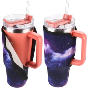 2 pack tumbler carrier，compatible with stanley adventure quencher travel tumbler 40oz (2 starry sky purple)