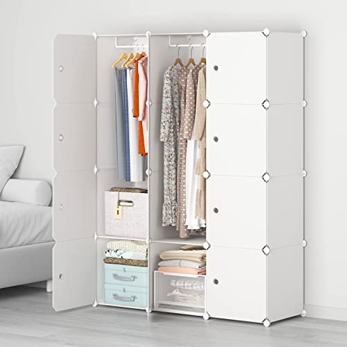 MAGINELS Portable Wardrobe Closets - 14"x18" Depth (12 Cubes) Cube Storage, Bedroom Armoire, Wardrobe Storage Closet, Clothes Dresser, Closet Storage Organizer, White