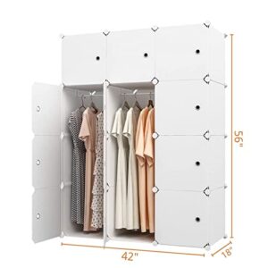 MAGINELS Portable Wardrobe Closets - 14"x18" Depth (12 Cubes) Cube Storage, Bedroom Armoire, Wardrobe Storage Closet, Clothes Dresser, Closet Storage Organizer, White