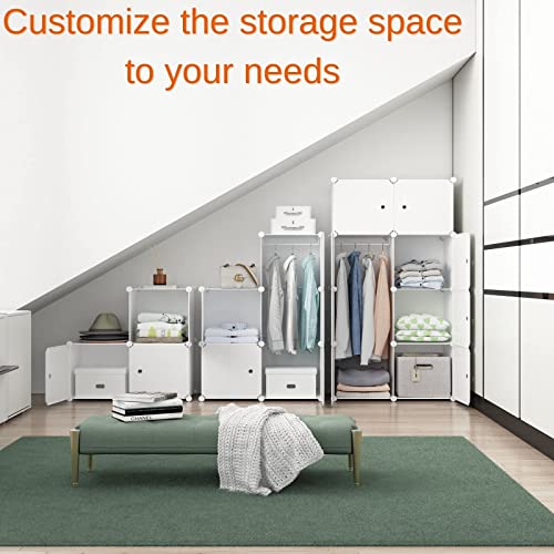 MAGINELS Portable Wardrobe Closets - 14"x18" Depth (12 Cubes) Cube Storage, Bedroom Armoire, Wardrobe Storage Closet, Clothes Dresser, Closet Storage Organizer, White