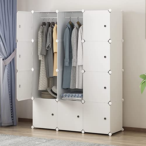 MAGINELS Portable Wardrobe Closets - 14"x18" Depth (12 Cubes) Cube Storage, Bedroom Armoire, Wardrobe Storage Closet, Clothes Dresser, Closet Storage Organizer, White