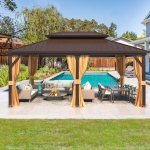 YOLENY 12' x 18' Gazebo, Hardtop Gazebo with Aluminum Frame, Double Galvanized Steel Roof, Curtains and Netting Included, Metal Gazebos Pergolas for Patios, Garden, Lawns, Parties