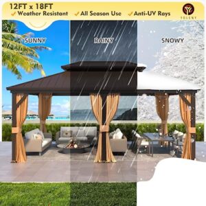 YOLENY 12' x 18' Gazebo, Hardtop Gazebo with Aluminum Frame, Double Galvanized Steel Roof, Curtains and Netting Included, Metal Gazebos Pergolas for Patios, Garden, Lawns, Parties