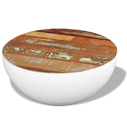 SLGSDMJ Vintage Coffee Table Two Piece Bowl Shaped Coffee Table Set Round Wooden Tabletop Side End Table for Living Room Solid Reclaimed Wood